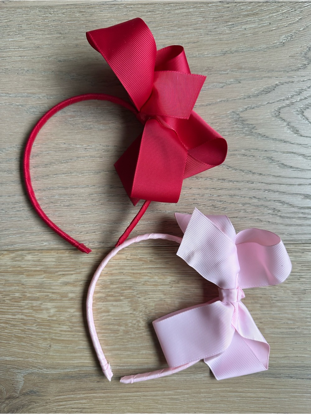 Set of two bow headbands Ribbon Bow Headbands - Red and Light Pink